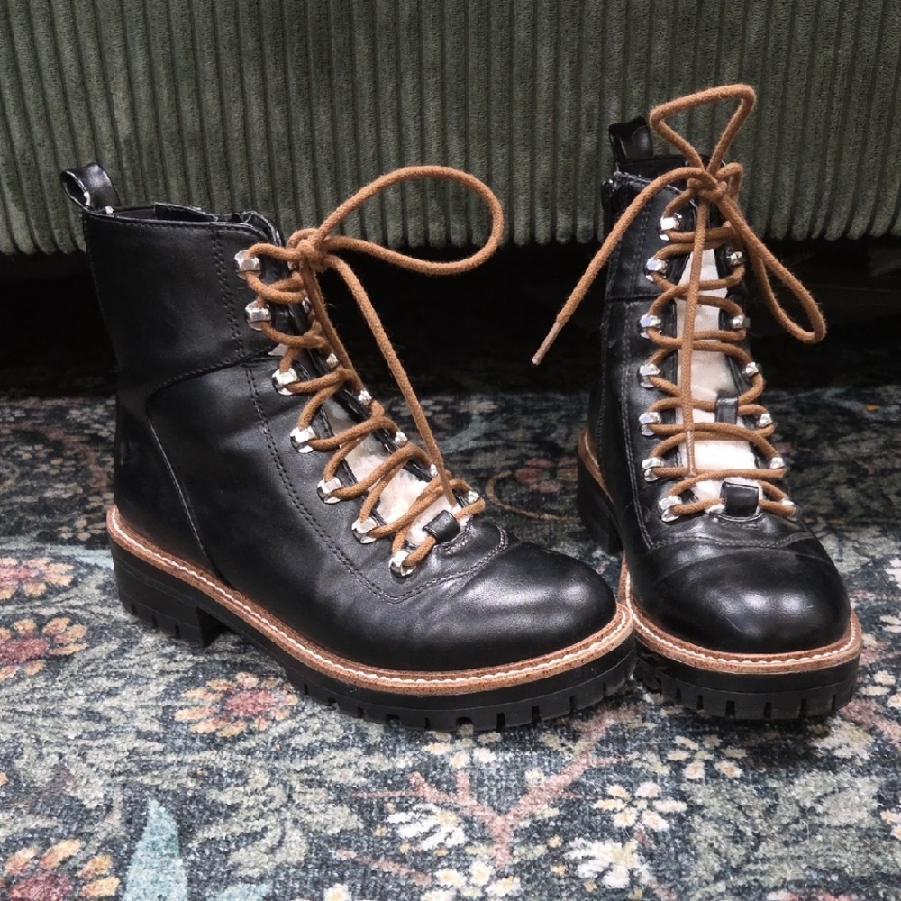 Black Faux Leather Lace-Up Boots